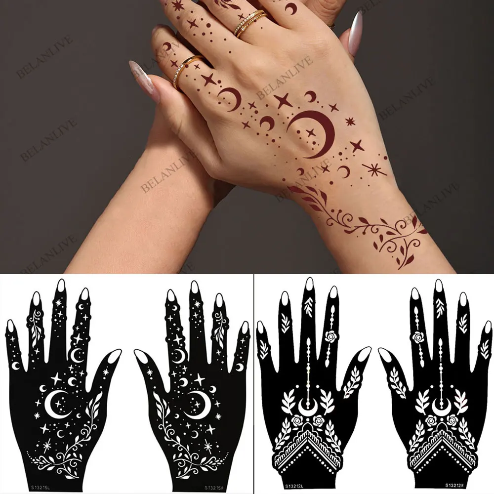 

2 шт. полый трафарет для татуировки хной многоразовый временный шаблон татуировки для праздничной росписи тела