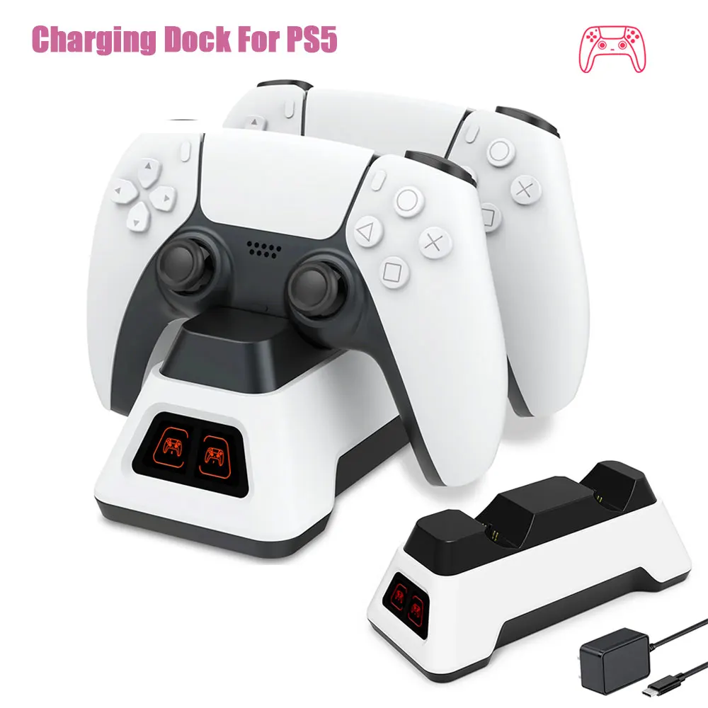 PS5 Fast Charging Dock Station With LED Indicator Dual Controller Charger Stand AC AC/USB Adapter for PlayStation5 Gamepads