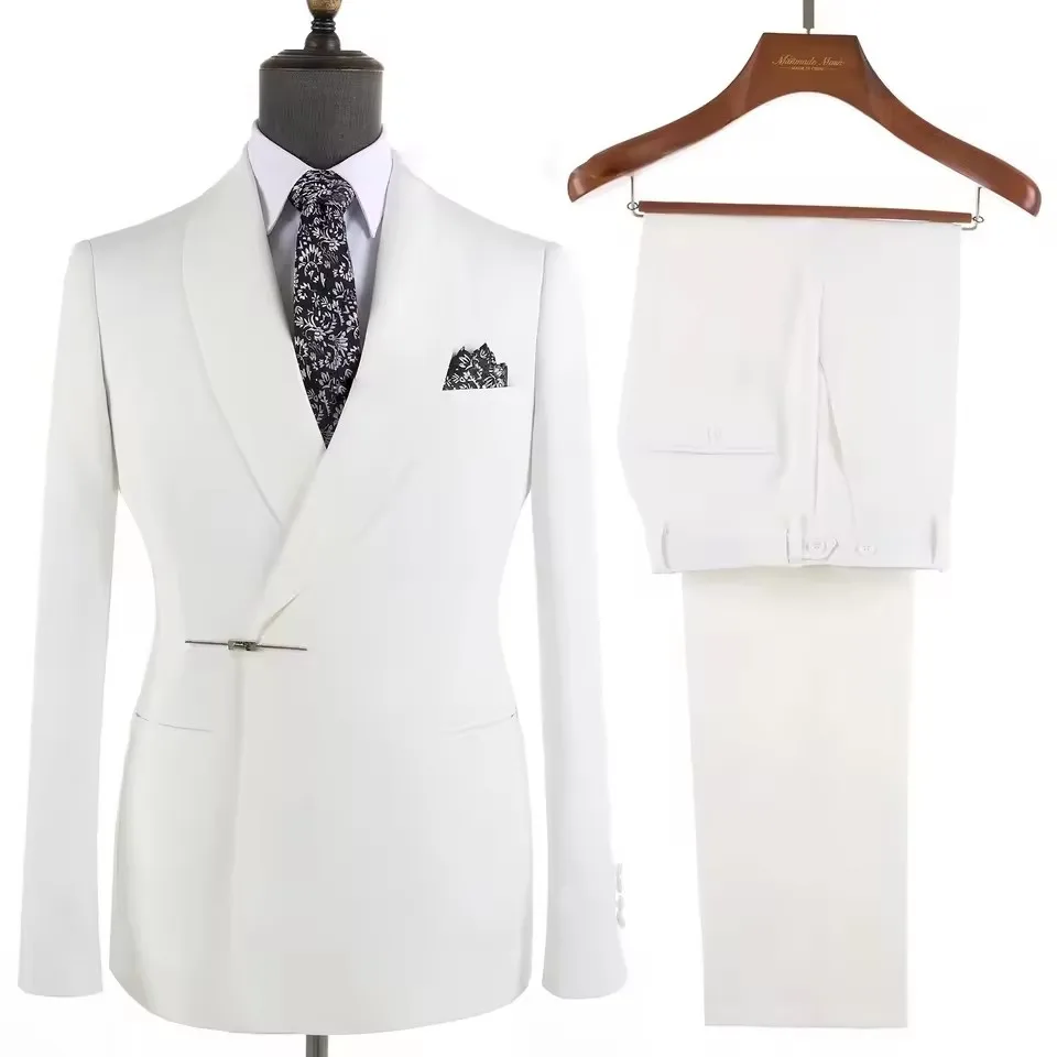 2026 Light Grey Men's Suit High Quality Elegant Metal Side Release Buckle 2-Piece Set for Wedding Party Dinner