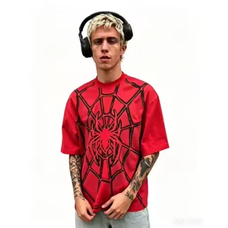 Summer Hot Sale Red Spider Web Print T-shirt,Kids Sports Tee,Men Casual T-shirt,Breathable Unisex Short Sleeve Parent-child Top