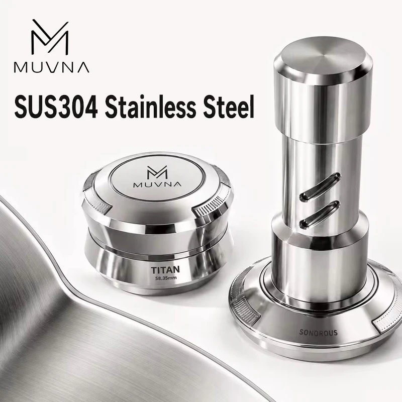MUVNA Distributeur de café en acier inoxydable 51/53/58mm, outil d'auto-nivellement calibré pour expresso, accessoires pour barista