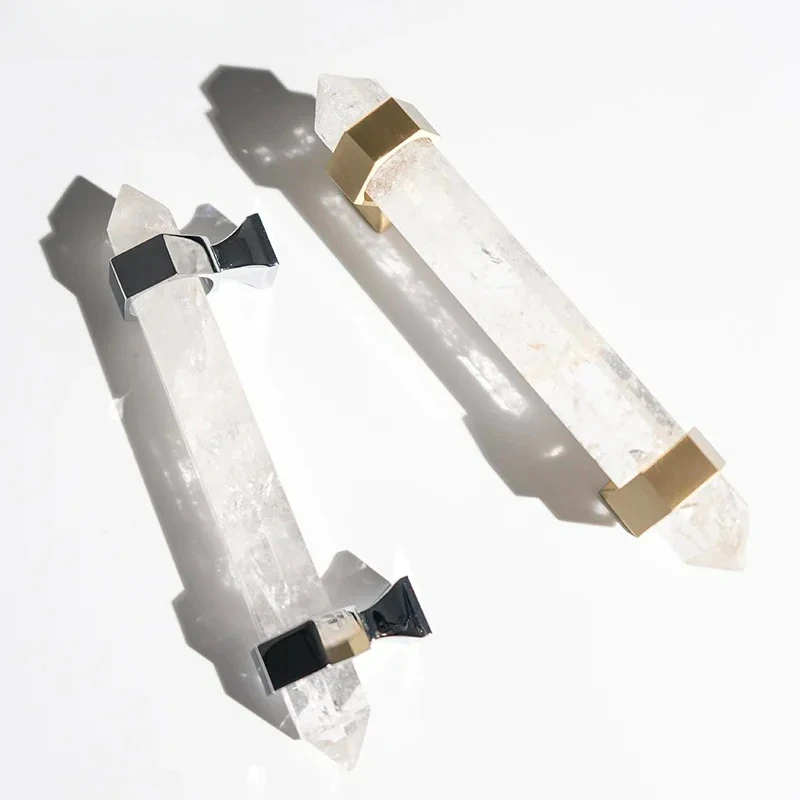 مقبض كابينة من الكريستال الطبيعي، مقابض خزانة الملابس، درج يسحب أجهزة أثاث كروم لامعة أنيقة