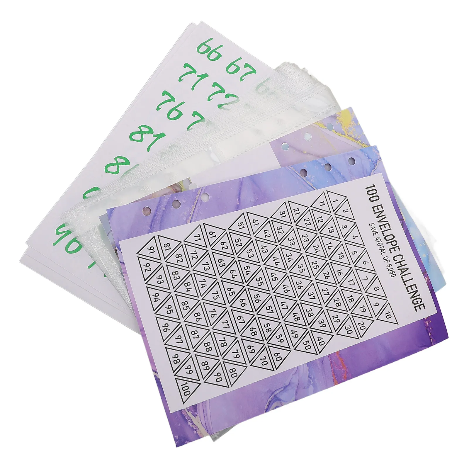 

Набор сменных блоков для финансового органайзера: 100-дневный челлендж по экономии денег, внутренние страницы, пленки для карт, наклейки с номерами, челлендж по накоплениям