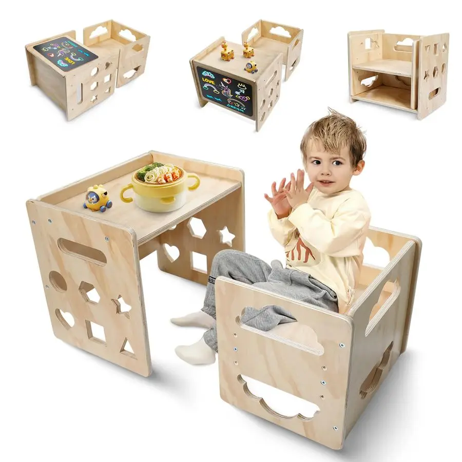 

Набор столов и стульев Монтессори, деревянный набор столов и стульев для малышей, детский стол и стулья для детей 13 лет с доской усилителем 3 часа