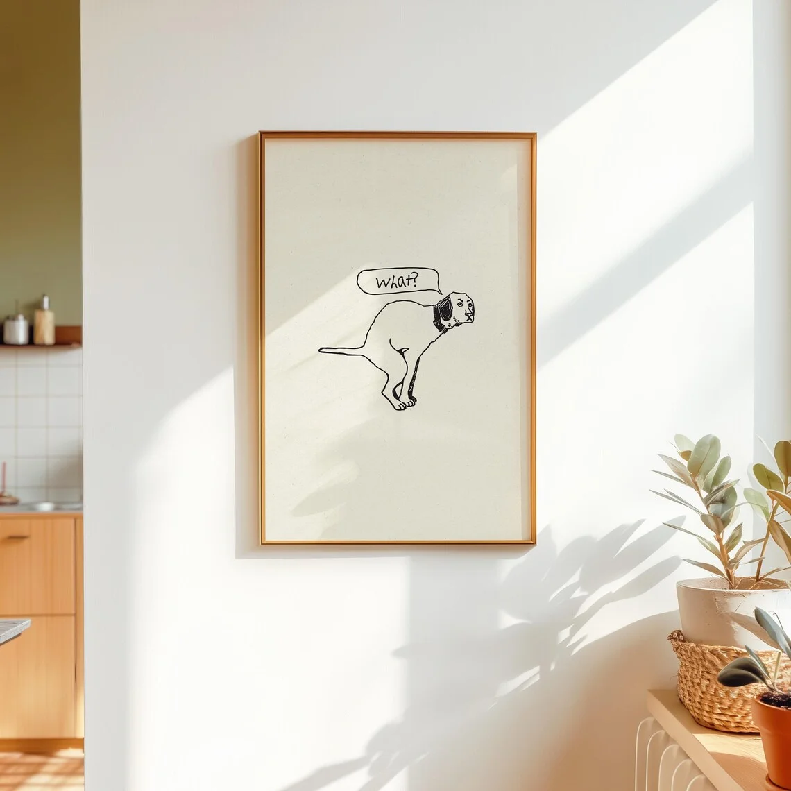 Playful "What?" Dog Line Art Wall Art - Whimsical Print Celebrating Pet Antics. The Minimalist Cream Background and Simple Linew image 4