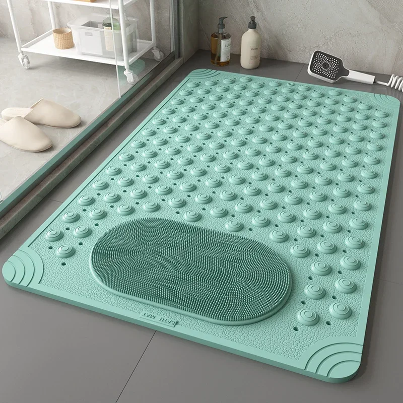 Non-Slip Bathtub Mat PVC Safety Shower Mat with Drain Hole Bath Floor Mat Massage Feet Mat Easy To Clean Bathroom Carpet Rug