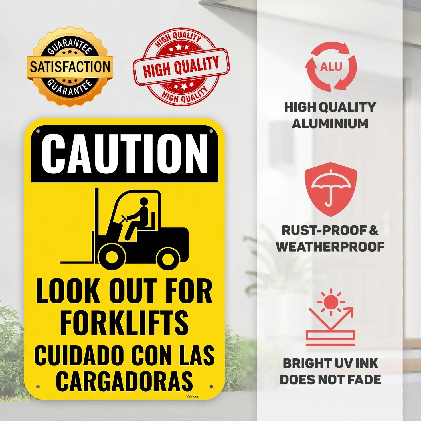 1Pc Aluminum Bilingual English‑Spanish Warning Sign 