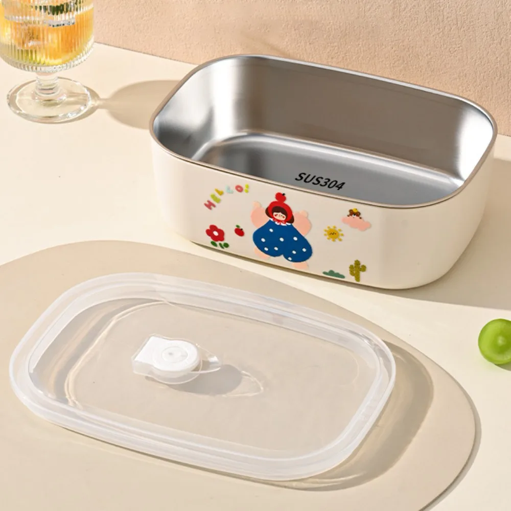 

1500/1000ML 304 Stainless Steel Lunch Box Microwaveable Cartoon Pattern Food Storage Box Sealed Leak-proof Fresh Keeping Box