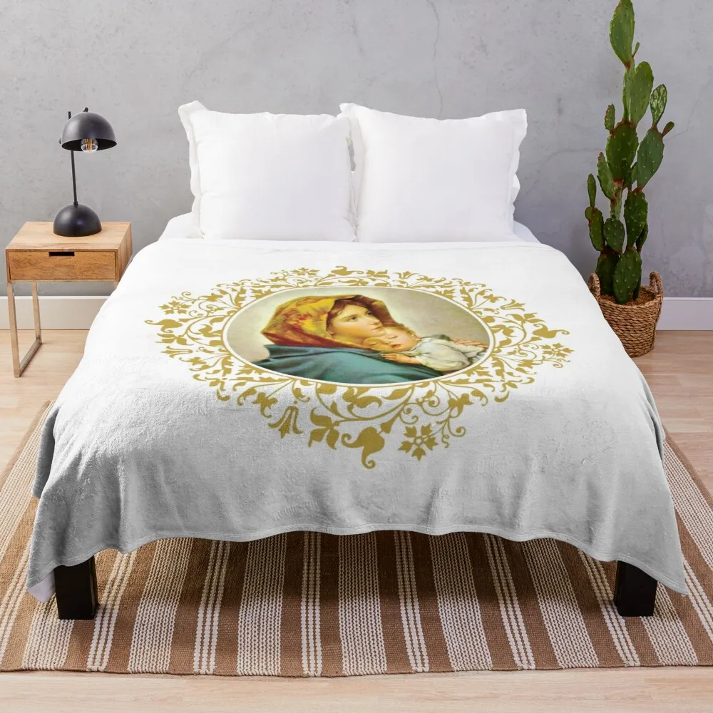 Virgin Mary with Jesus Child Throw Blanket Sofas Oversized Throw Blanket Furry Blanket