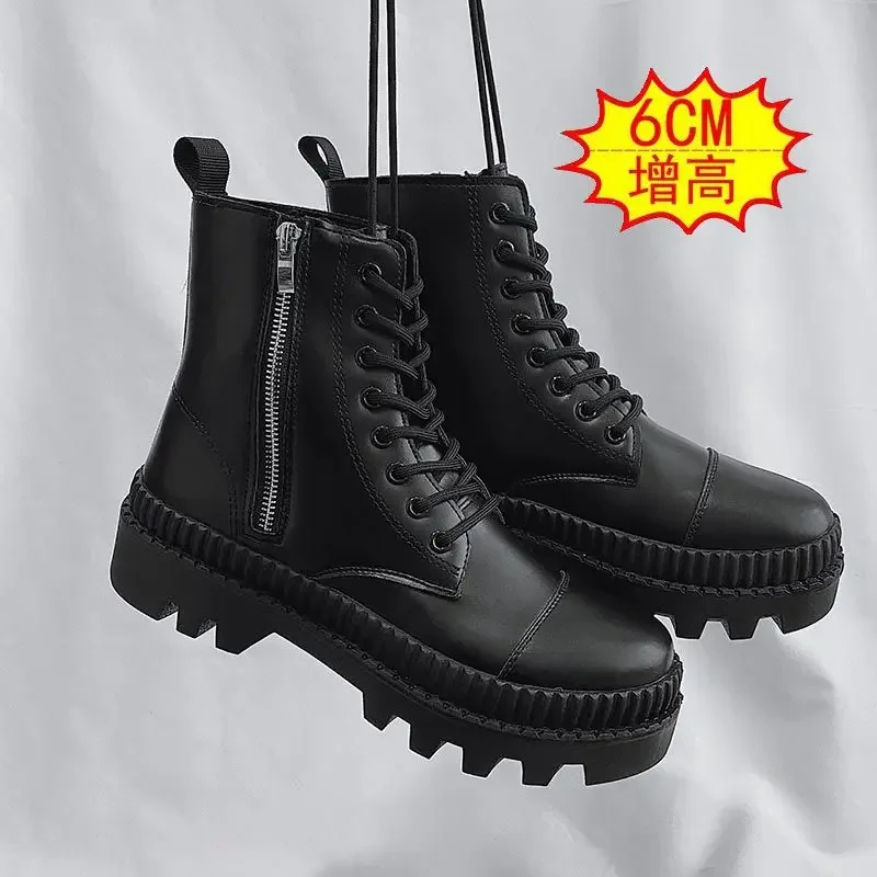 British Style Hightop Leather Boots Large Size 2022 Autumn and Winter Trend Side Zipper Boots Men Boots Motorcycle Tooling Boots