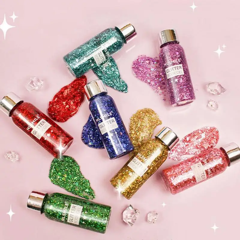 Gel de Sombra Multiusos Glitter para o Corpo, Lantejoulas Irregulares, Floco Brilhante, Holográfico, Rosto Festival, 30ml