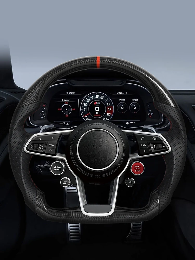 Kierownica z włókna węglowego pasująca do Audi R8 TT TTRS TTS MK2 MK3 2016~2023, magazyn w UE, perforowana skóra, kierownica sportowa. — 2