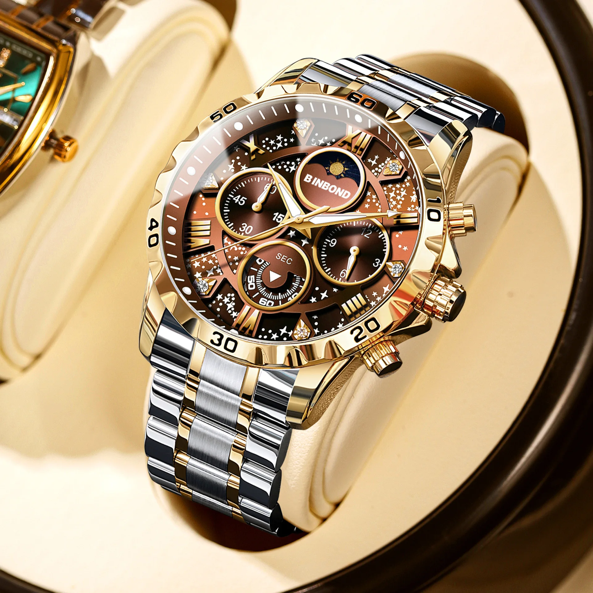 Moonphase Complication Watch - 2026 Herenhorloge Licht Luxe Zakelijk Stalen