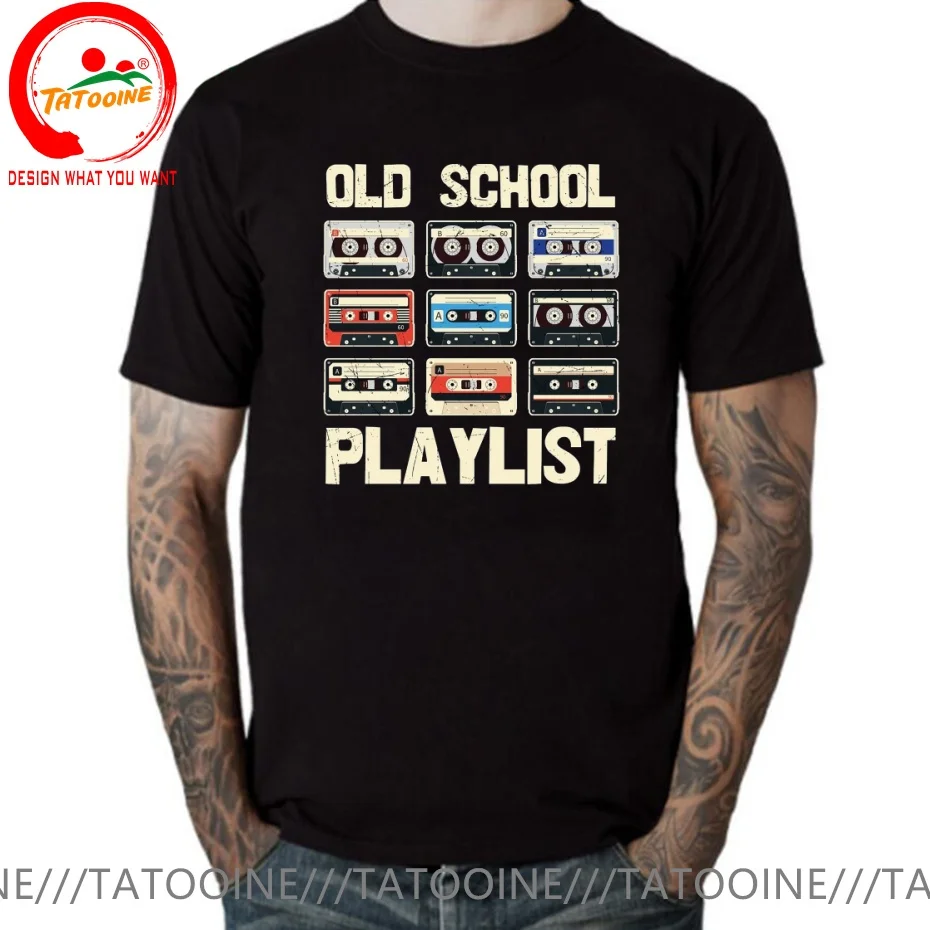 Funny Design Vintage Old School Playlist  SRed Doublet Men Fashion Trendy Casual Clothing Stylish Tops Tee Shirt Leisure Tshirt