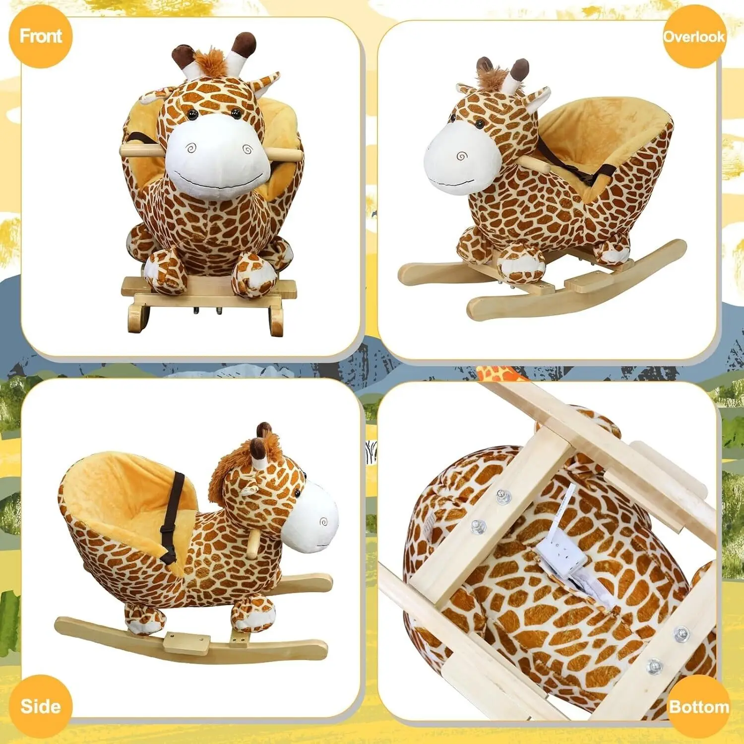 Kids Plush Rocking Horse Giraffe Ride-On Chair Toy Baby Rocker W/ Nursery Rhyme