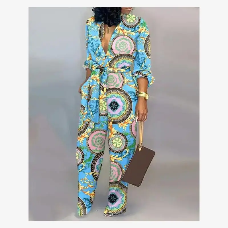 

Loose plus Size Onesie Pants Women's High Waist Straight Leg Print Suit Autumn Winter Comfortable Casual Jumpsuits