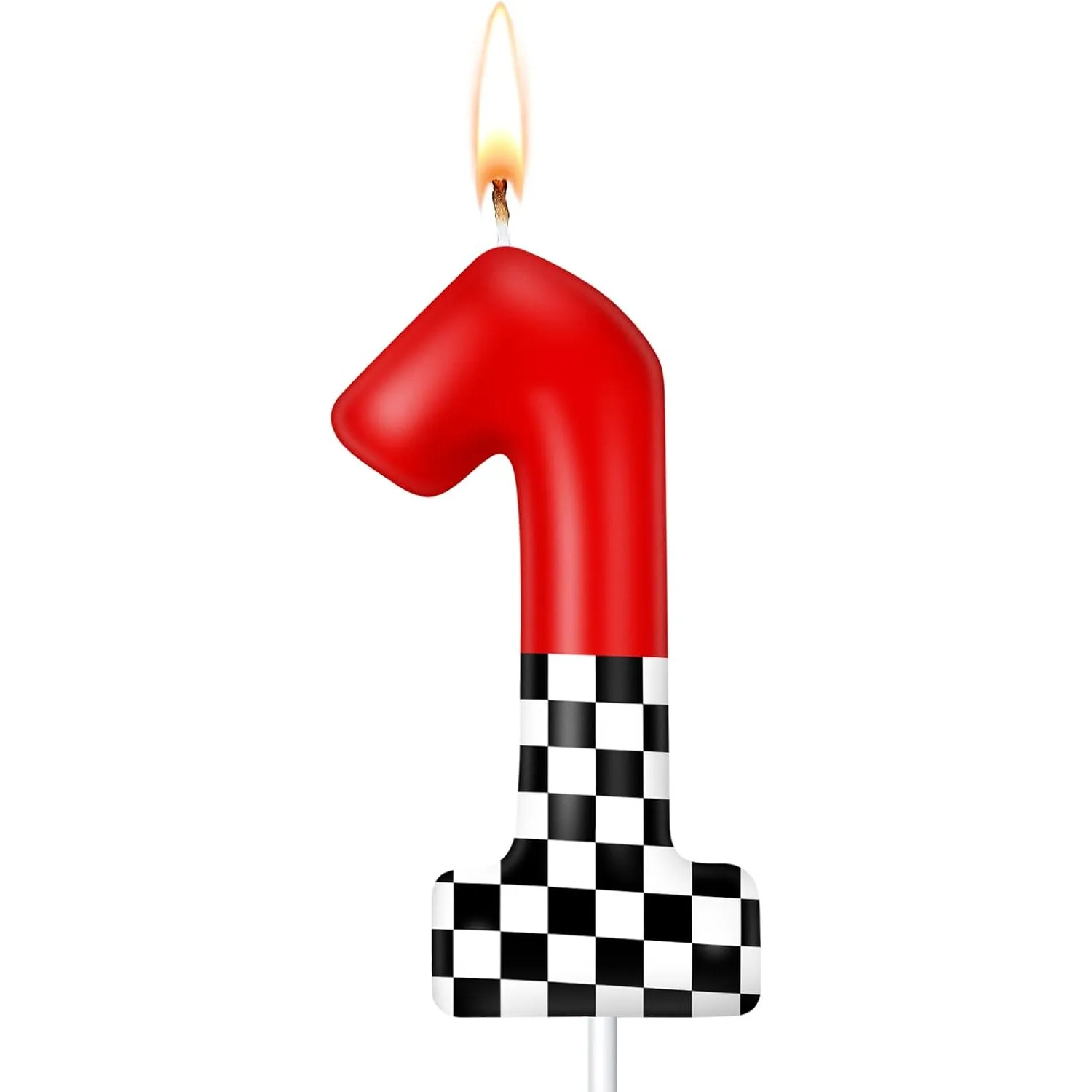 Image of 1 Stück Rot-Schwarz-Weiß Karierte Rennnummer Kerze 0-9, Rennwagen Tortendekoration für Geburtstage, Motorsport-Events & Jubiläen