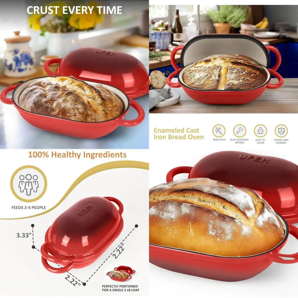 

Enameled Cast Iron Dutch Oven with Lid - 2 QT / 1.9L - Ideal for Sourdough, Artisan Breads & No-Knead Recipes - Oven and Stoveto