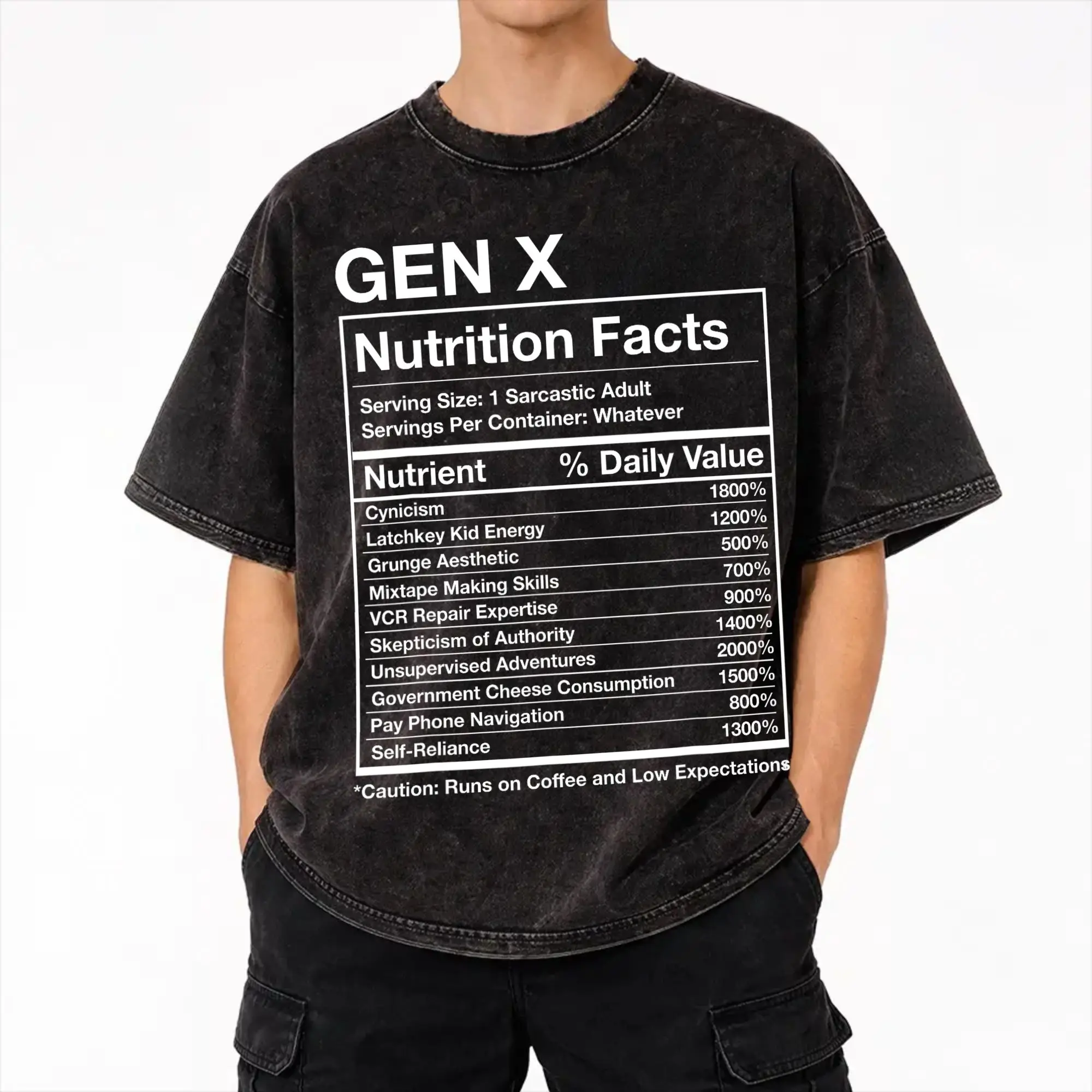 Harajuku Washed Shirts Gen X Nutrition Facts - Funny Generation Meme  Outfit Vintage T Shirt Streetwear Short Sleeve Summer Tees