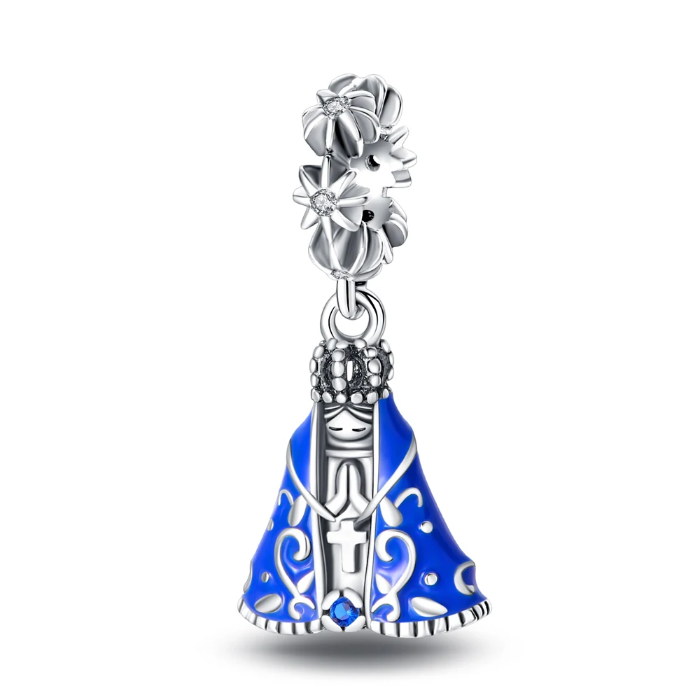 Pingente de Prata Esterlina 925 Nossa Senhora Aparecida para Pulseira Original DIY Joia Feminina Presente