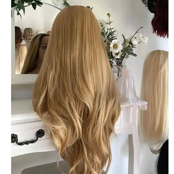 Ombre mel loira onda solta peruca de cabelo peruca dianteira do laço para as mulheres perucas dianteiras do laço sintético peruca preplucked linha fina com cabelo do bebê