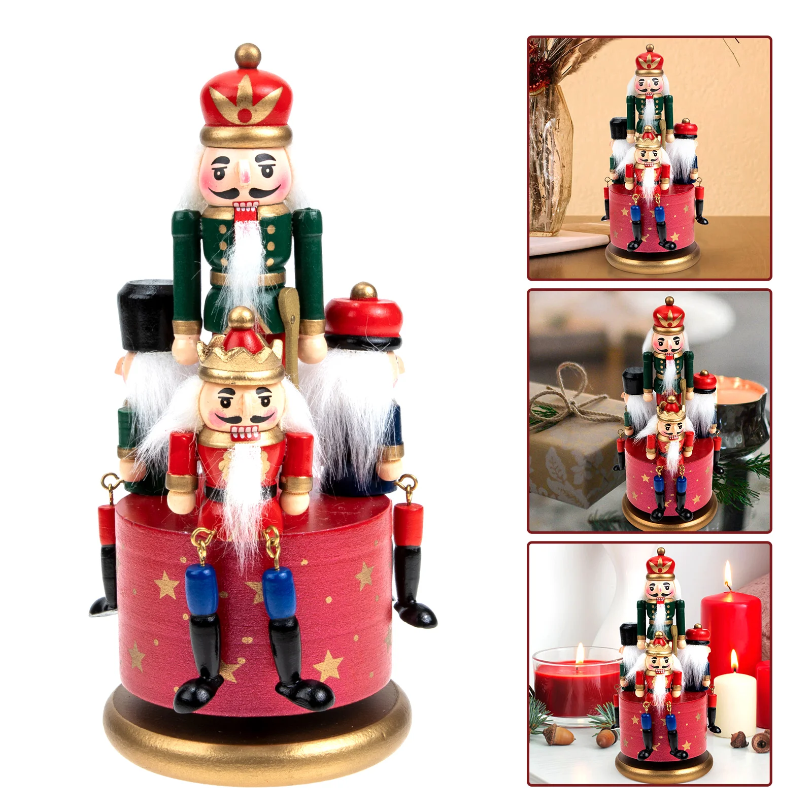 

European Style Music Box Wood Nutcracker Adorn Desktop Adornment Musical Xmas Gift Cloth Birthday Bag for Boys Decoration