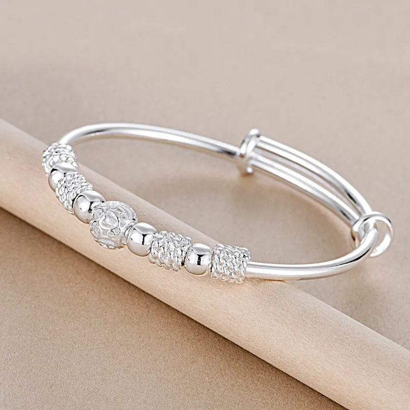 Luxury 925 Sterling Silver Bead Bracelet For Woman Designer Adjustable Charm Bangle Bracelet Girls Party Wedding Jewelry Gifts