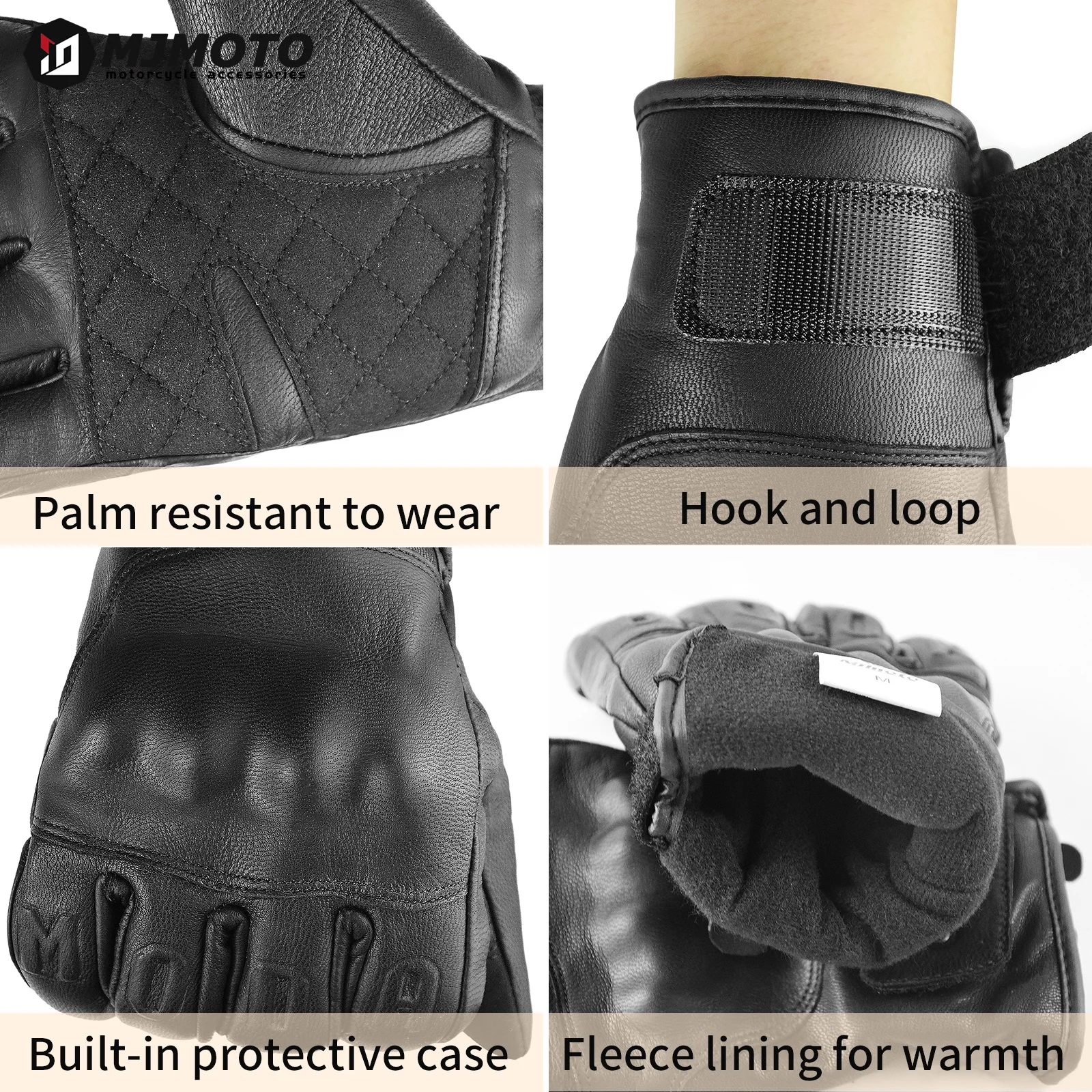 Retro Winter Motorcycle Leather Gloves with Certified Lined with Fleece for Warmth Protective Anti-fall Touch Motocross Gloves 6
