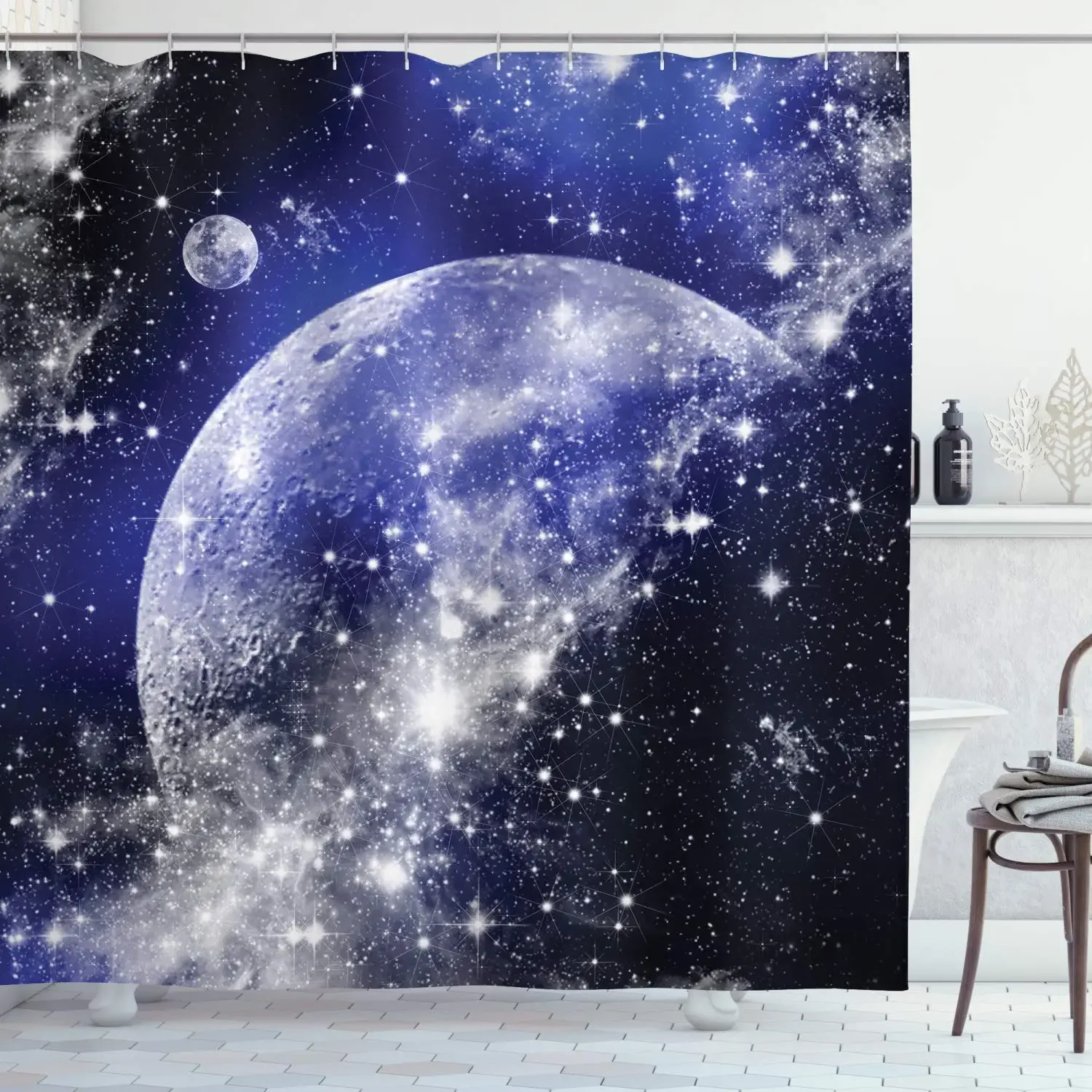 Starry Space Shower Curtain Blue Galaxy Shower Curtains Nebula Waterproof Polyester Fabric for Bathtub Bath Room Decor with Hook