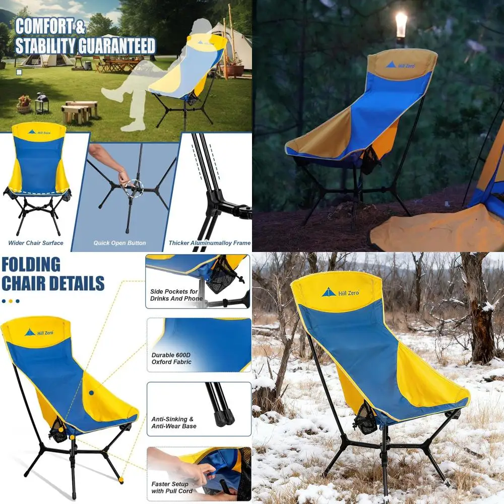 

High-Back Portable Camping Chair, Packable for Hiking and Travel, Supports 441 lbs