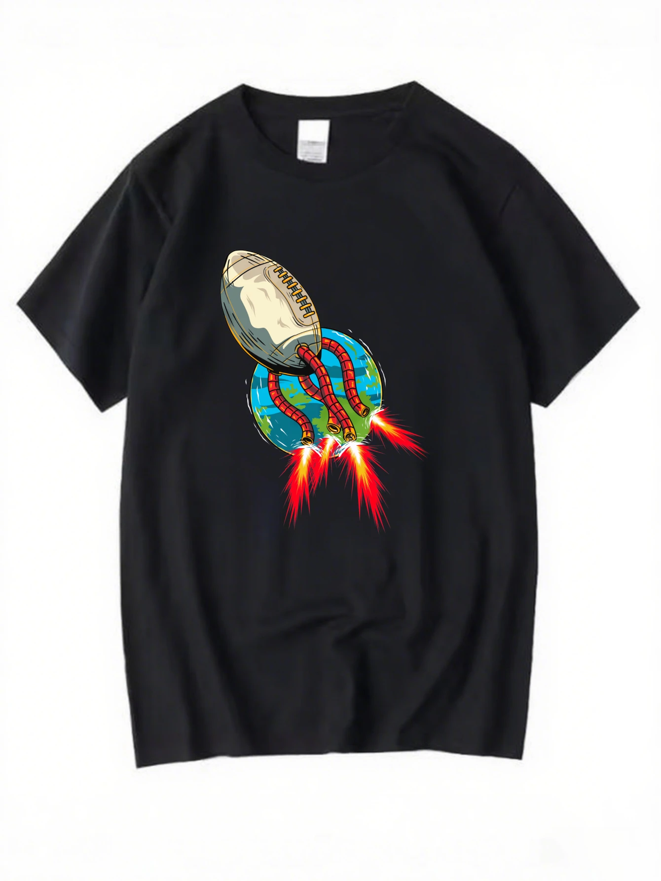 

Retro Rocket Space Graphic T-Shirt for Men, Sci-Fi Style Short Sleeve Tee, Casual Space Rocket Print Tops