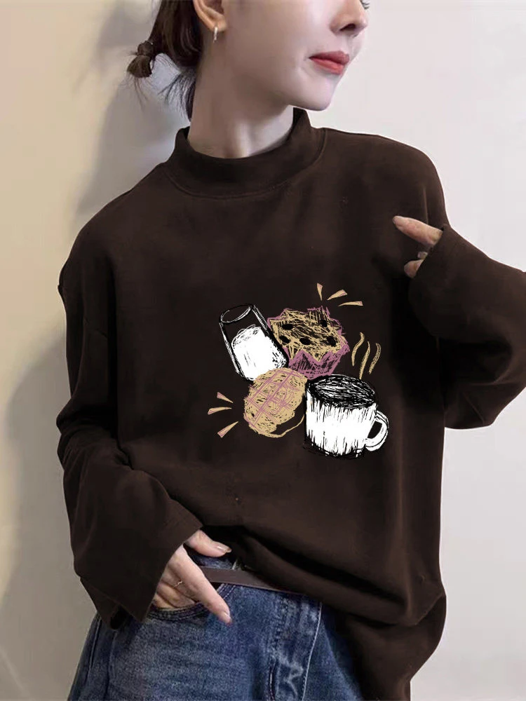 Thiened Long Sve Women's Faionable Versatile Deep ey Warm Inner Wear Base irt Trendy f High Collar T-irt