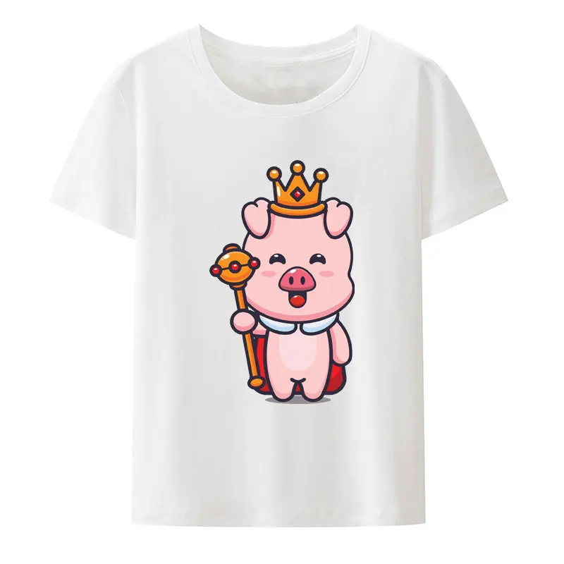 Cute Pig King Cartoon Print T Shirt Kawaii Women Short-sleev Street Fashion Hipster Comics Shirt Creative Aesthetic Streetwear