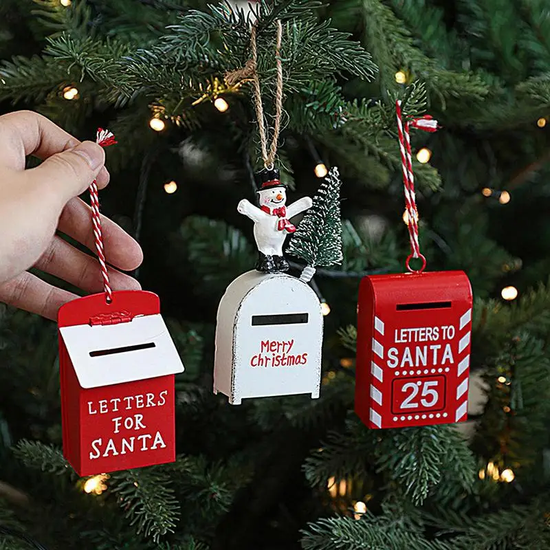 Adorno de buzón para árbol de Navidad, colgante de buzón pequeño, decoraciones para árboles de Navidad, caja de letras, adornos colgantes