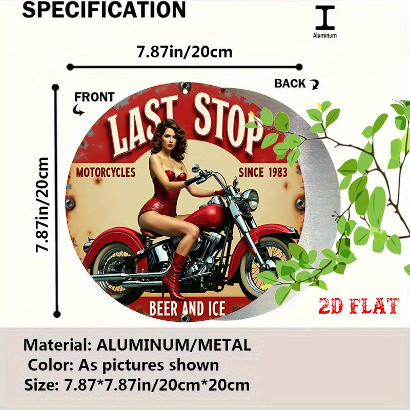 2D Flat Round Aluminum Sign, Motorcycle Ride Metal Tin Sign - Vintage Rustic Wall Art, Sexy Pose Metal Decor,Wall Signs for Home