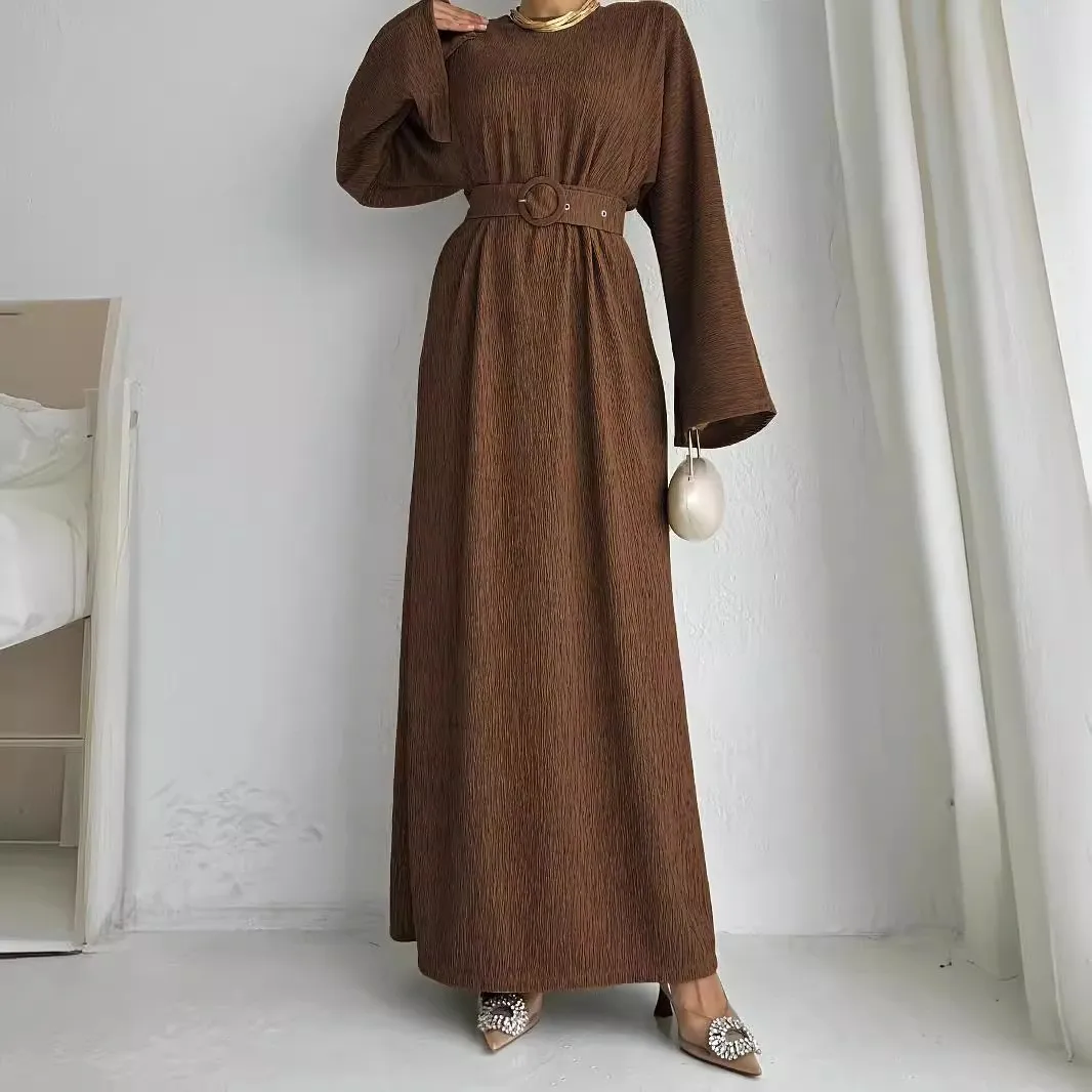 Nouveauté robes de mode musulmane couleur unie ceinture mode Robe longue femmes musulmanes taille haute Robe Abaya femmes Robe musulmane