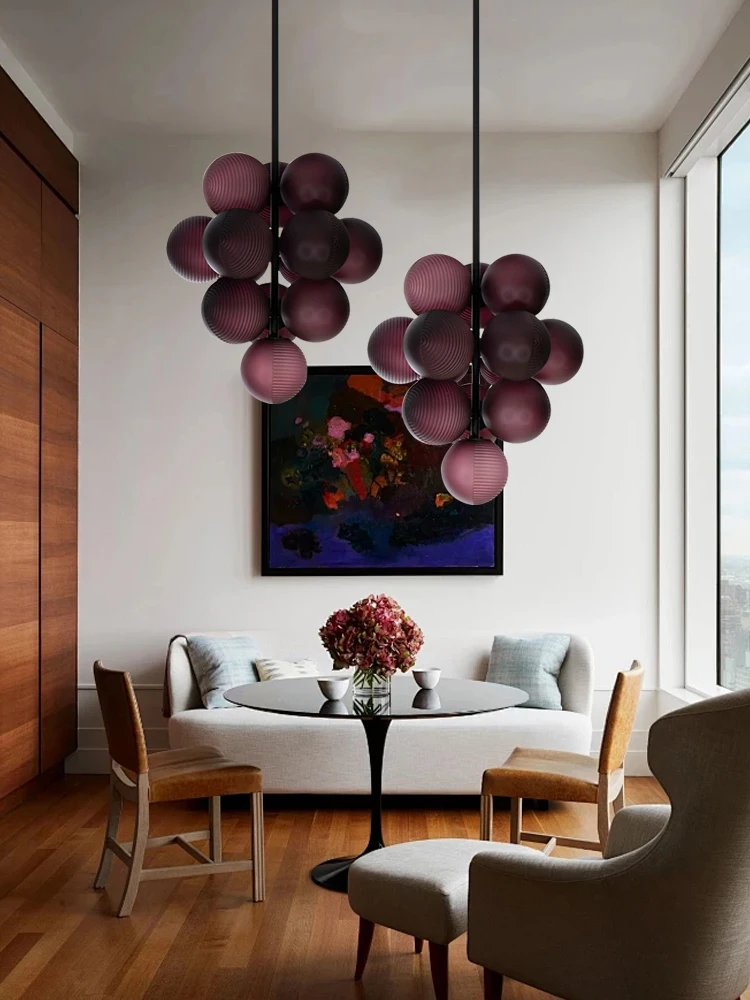 Postmodern Creative Grape Purple Ripple Glass Pendant Light Led, Nordic Luxury Stylish Bedroom Dining Room Decor Hanglamp