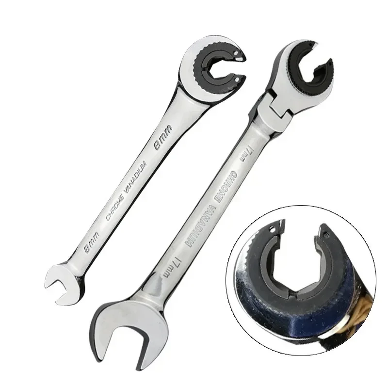 Chromium Vanadium Alloy Steel Ratchet Wrench Set Portable Universal Adjustable Open Tubing Ratchet Wrench Set Auto Repair Tools