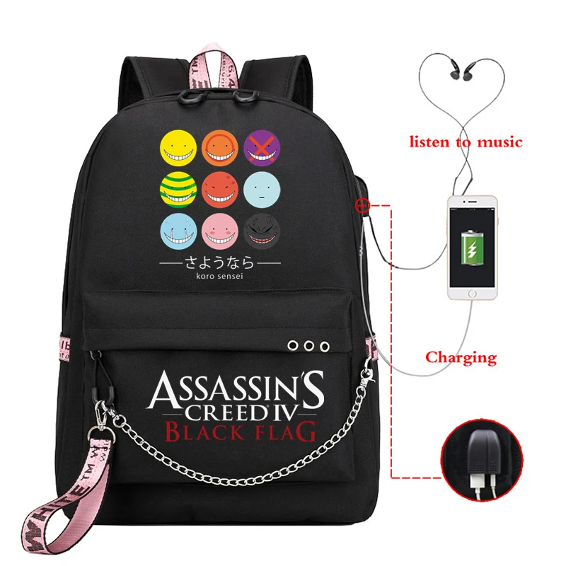 

Harajuku Girl Usb School Bags Women Kawaii Trendy College Student Backpack Lady SchoolBag Assassination Classroom Anime Backpack