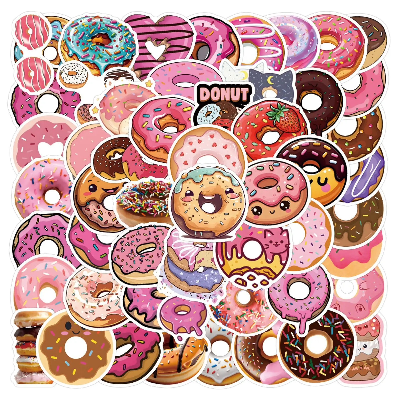 

55pcs Cute Donuts Graffiti Stickers Suitcase Water Cup Stationery Mobile Phone Scooter Laptop Refrigerator Decoration DIY Decals