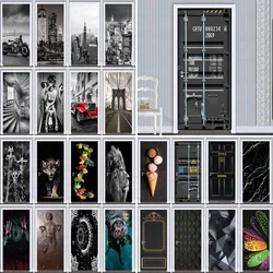 Black Container Black and White Cityscape Background Door Stickers Living Room Decoration Self Adhesive Stickers PVC Decal Mural