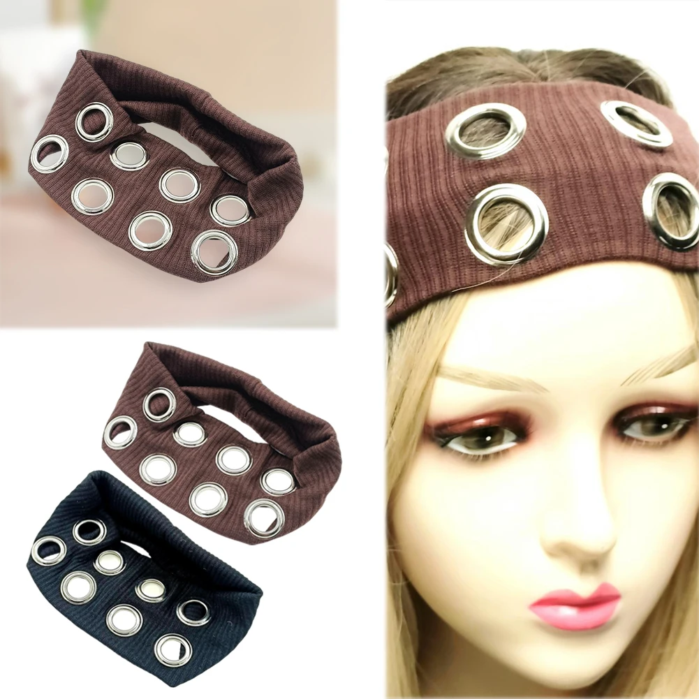 ファブリックメタルアイレットヘッドギアファッション通気性ワイドストレッチヘッドバンドノンスリップロックスポーツヘッドバンドヘアアクセサリー