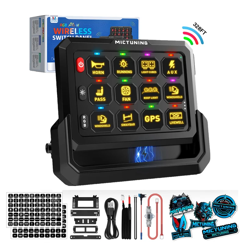 MICTUNING P1s Wireless 8/12 Gang Switch Panel,Wireless Range Up to 328FT Multi-Panel Control,Automatic Magnetic Charging