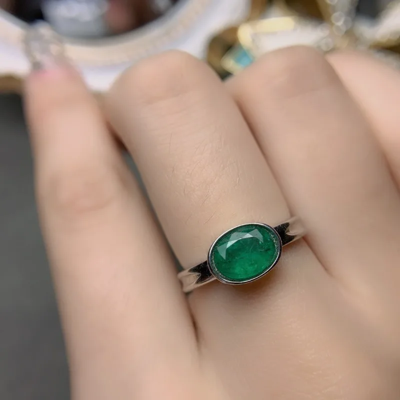 YULEM 100% Natural Emerald 5X7MM Ring Party 925 Silver Emerald Ring Fashion Jewelry for Female Girlfriends