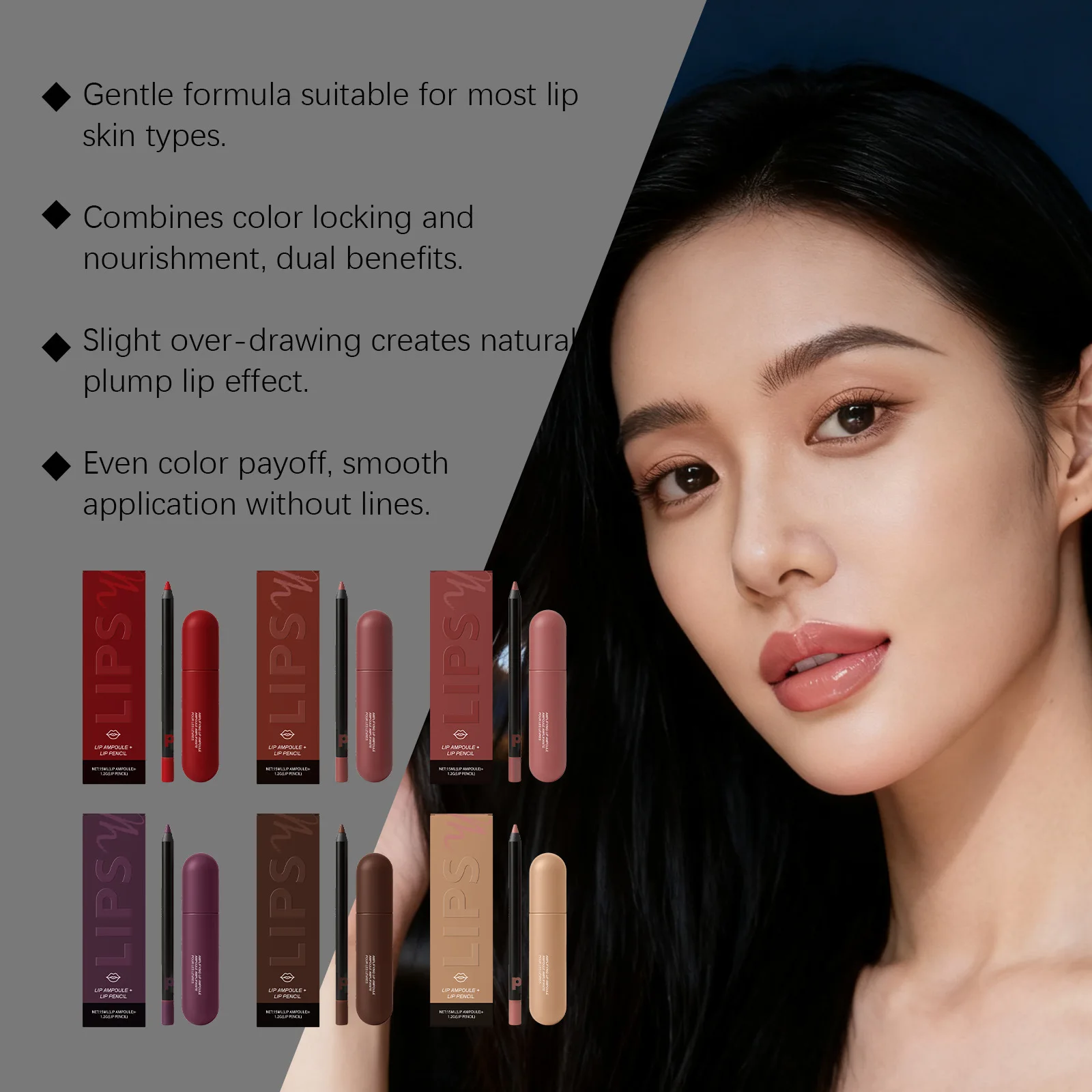 Matita per labbra impermeabile Fiala per labbra Siero Idratazione labbra a lunga durata Liscio rimpolpante Lip Liner Set trucco labbra all'acido ialuronico 15ml