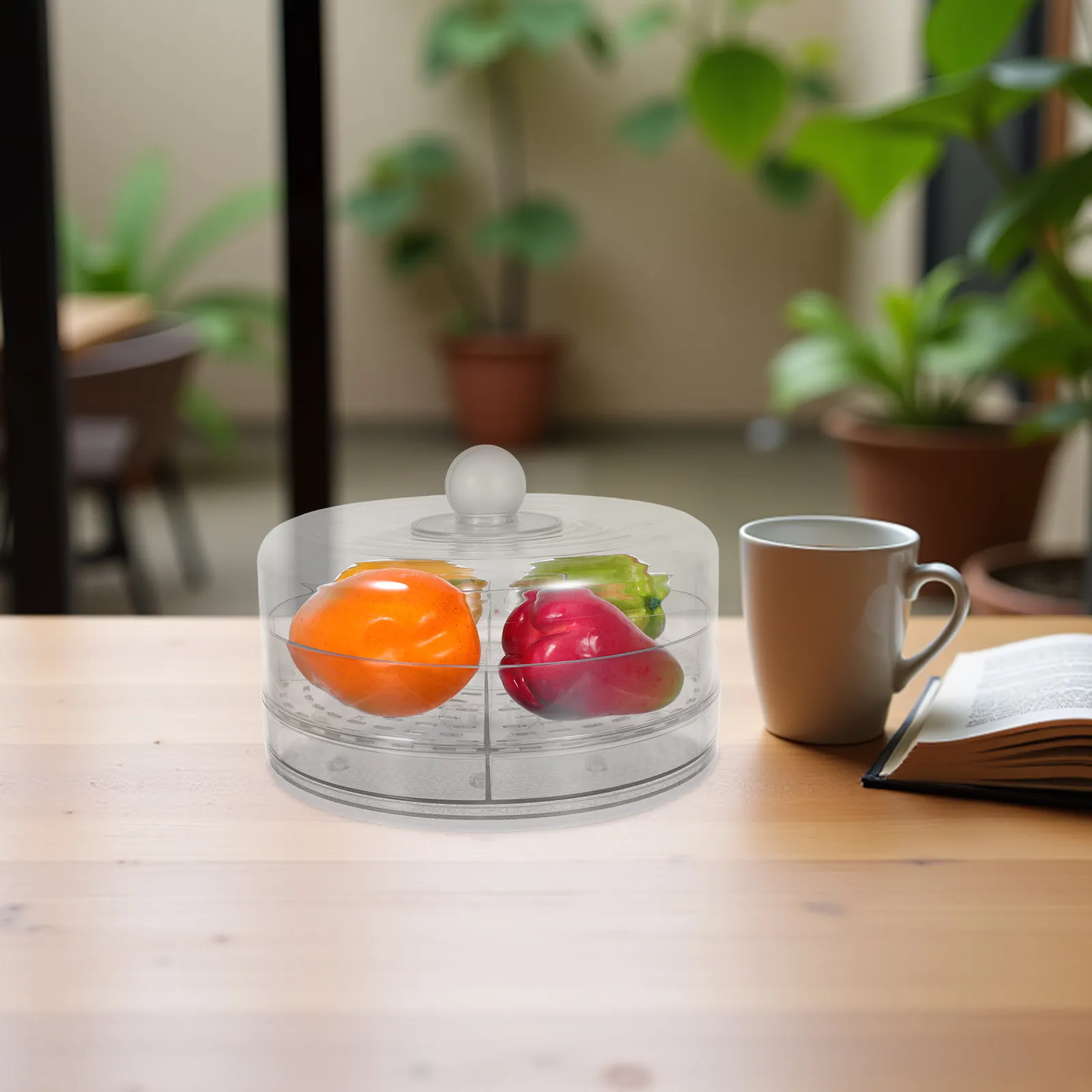 Rotating Serving Tray Food-Safe Clear Plastic Multi-Functional Compartments Fruit Vegetable Snack Organizer Freshness