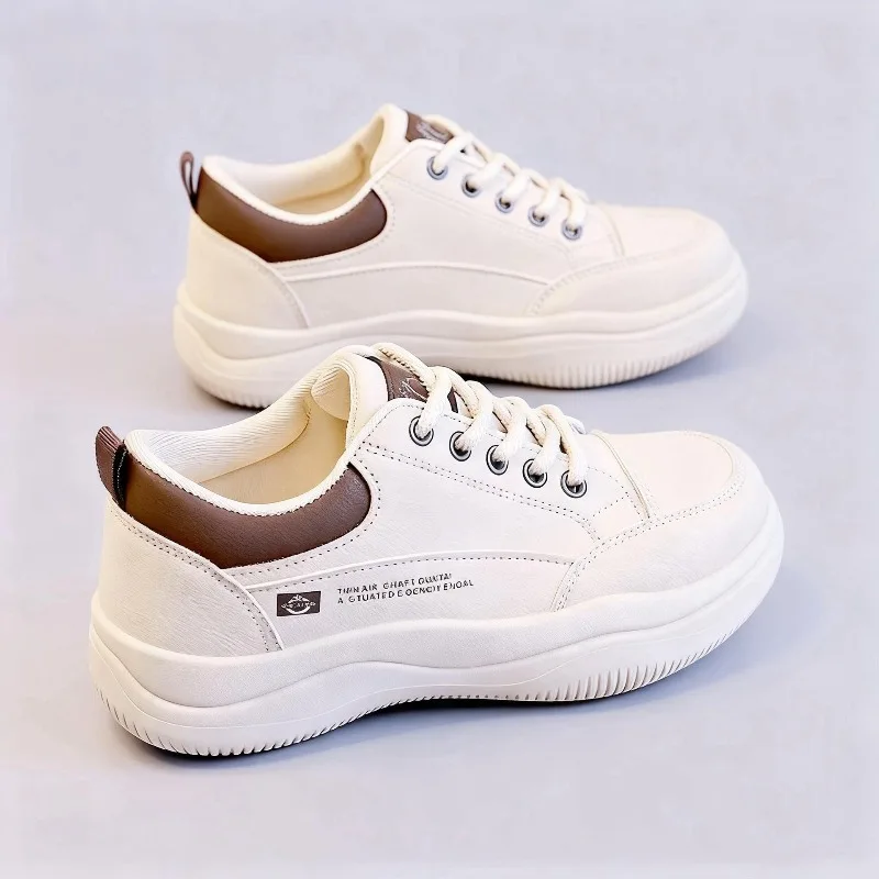 Fashion Vulcanized Women's Shoes 2026 Spring New Style Leather Surface Comfortable Breathable Running Sports Single Sneakers