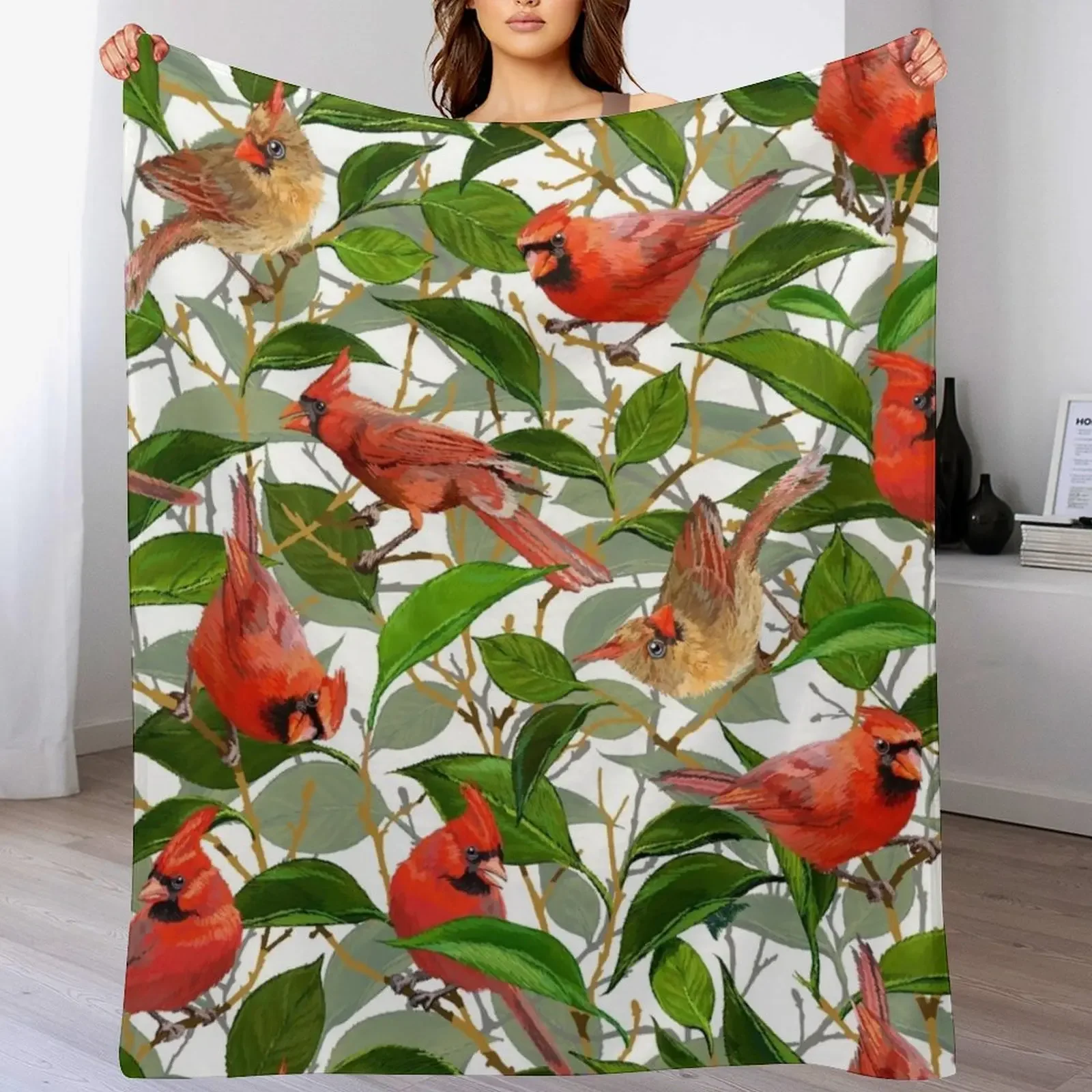 

Summer Cardinals | White Throw Blanket Year Round Soft Comfortable Blanket for Home