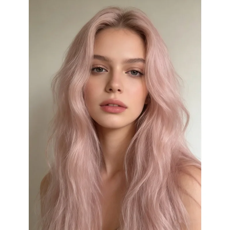 Ombre Light Pink Wavy Wigs 13x4 Lace Front Human Hair Wigs Pre Plucked