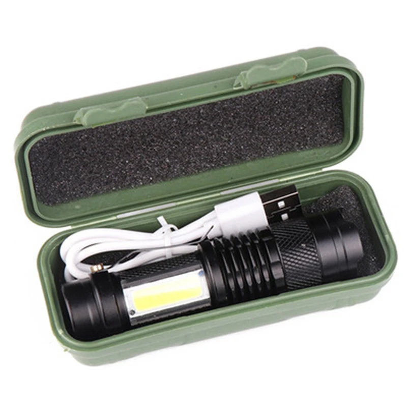 

Rechargeable Portable Flashlight Zoom XPE+COB High Bright USB Lantern Outdoor Camping Light Mini LED Torch 3 Gears with Gift Box